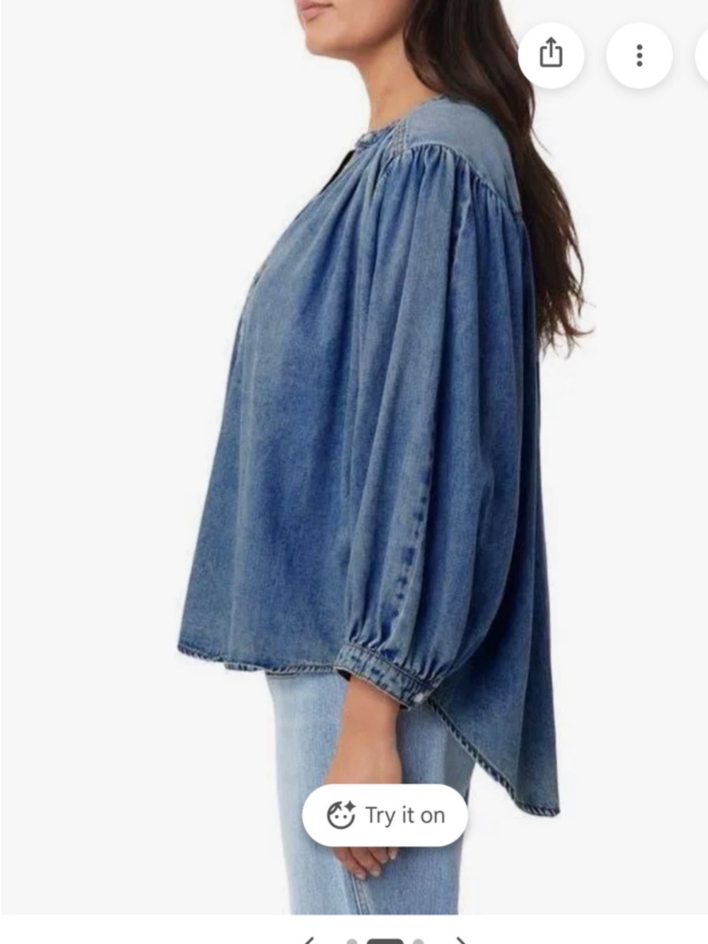 HABITUAL 💙Washed Denim Balloon-Sleeve Tunic - Blue